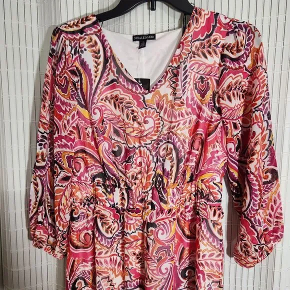 Nina Leonard Chiffon Dress For Women Size Small Lined 3/4 Sleve - Picture 3 of 12